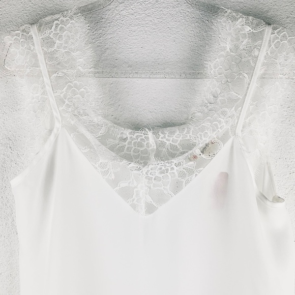 MAGNOLIA | 🤍 White Lace Trim Sheer Sleeveless V-Neck Sexy Blouse Tank Top - Picture 3 of 7